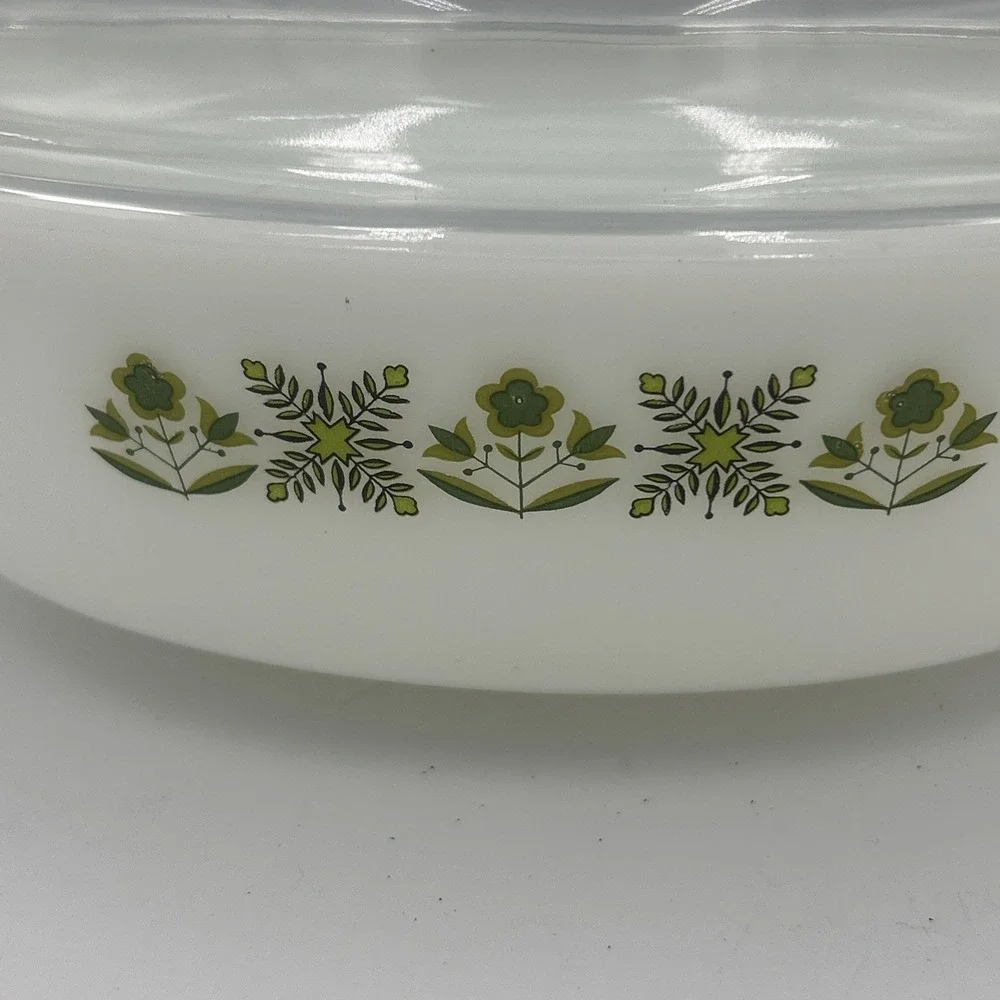 Vintage Anchor Hocking Fire King Casserole Dish W/Lid Meadow Green #433 1 1/2 Qt